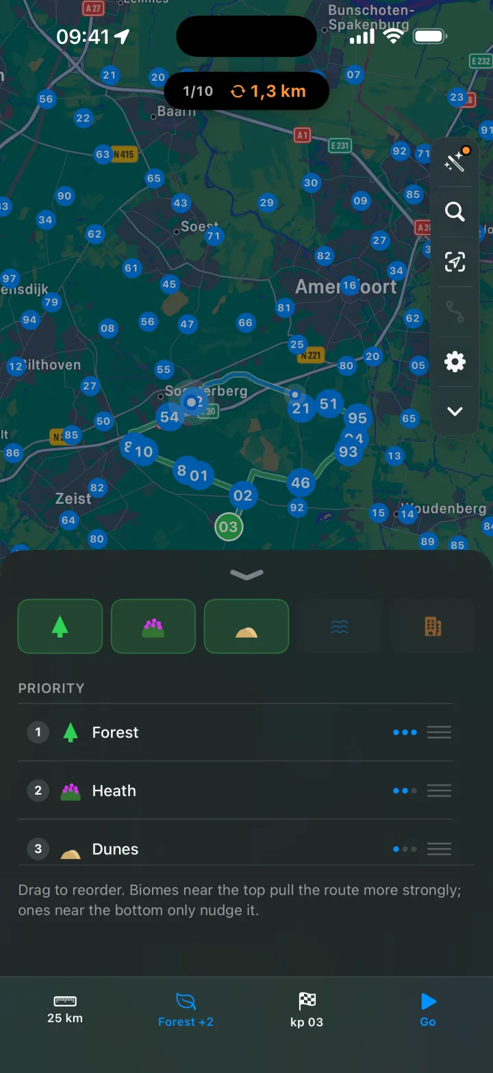 Biome filter with drag-reorder priority list