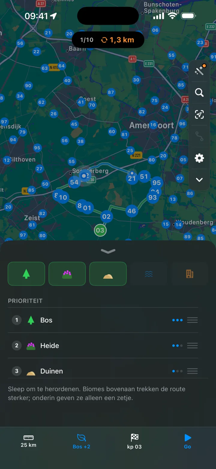 Biome filter with drag-reorder priority list